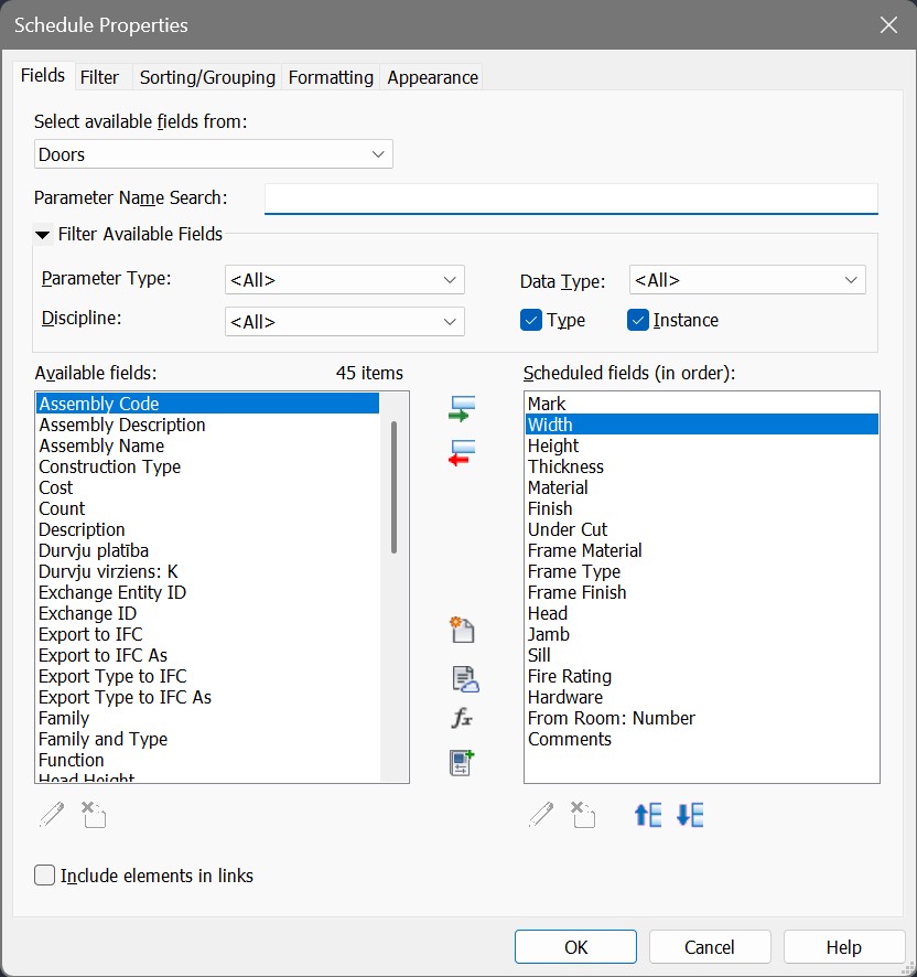 Schedule Properties Dialog